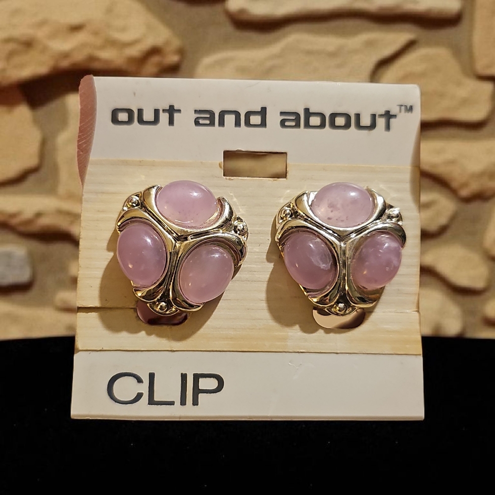 Silver and Pink Lucite Clip Earrings